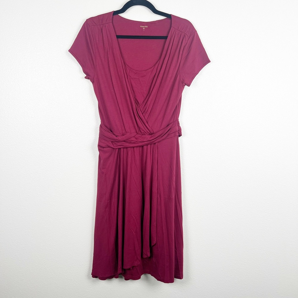 Garnet Hill Women's Gathered Waist Dress‎ Burgundy Sz M
